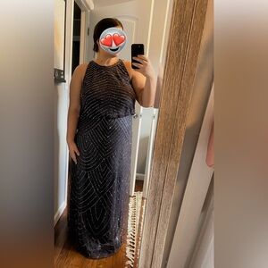 Adriana Papell Beaded Halter gown - gunmetal